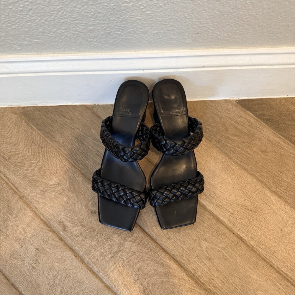 Jeffrey Campbell Black Braided Platform Mule Heels Womens 8.5 Square Toe